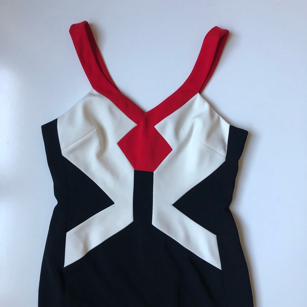 JAYGODFREY Black White Red Colorblock Sheath Dress - Picture 2 of 5